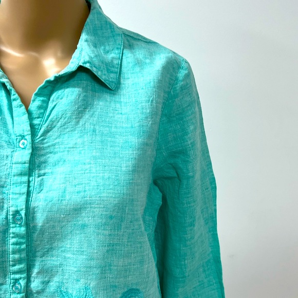 100% Linen Button Down Shirt Top 3/4 Sleeves - Picture 6 of 11
